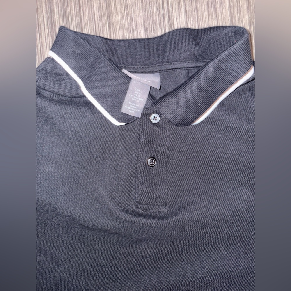 H&M Men’s Slim Fit Black Polo Shirt | Tagged L (Fits S/M) | White Trim - Picture 4 of 8